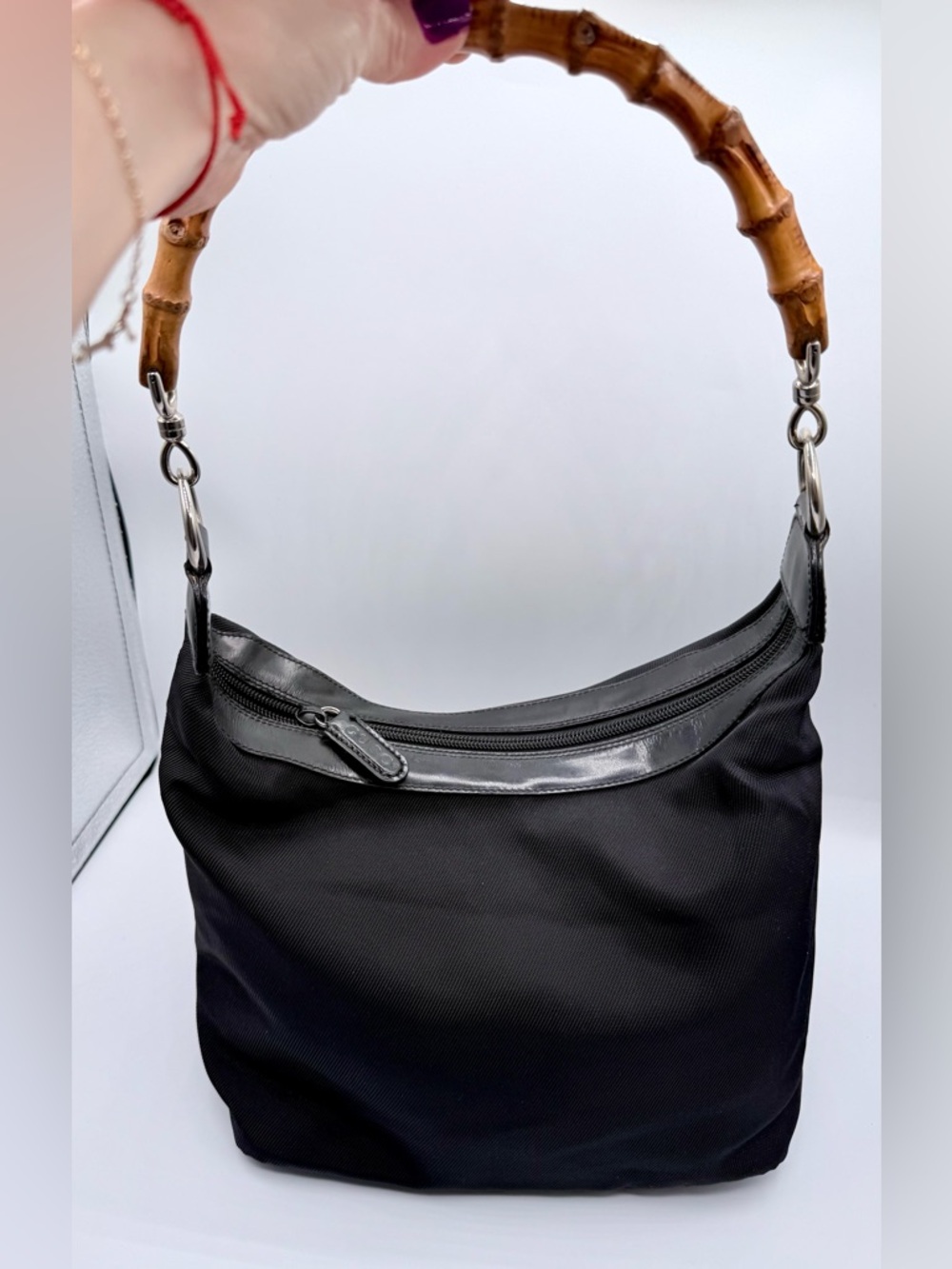 Gucci vintage nylon bamboo top handle shoulderbag